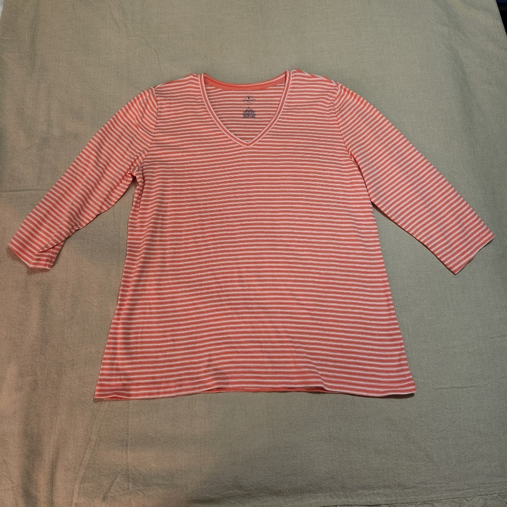 St. John's Bay Coral and White Stripped Top | size XL